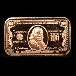 $100 Franklin note 1 oz .999 Copper Bar