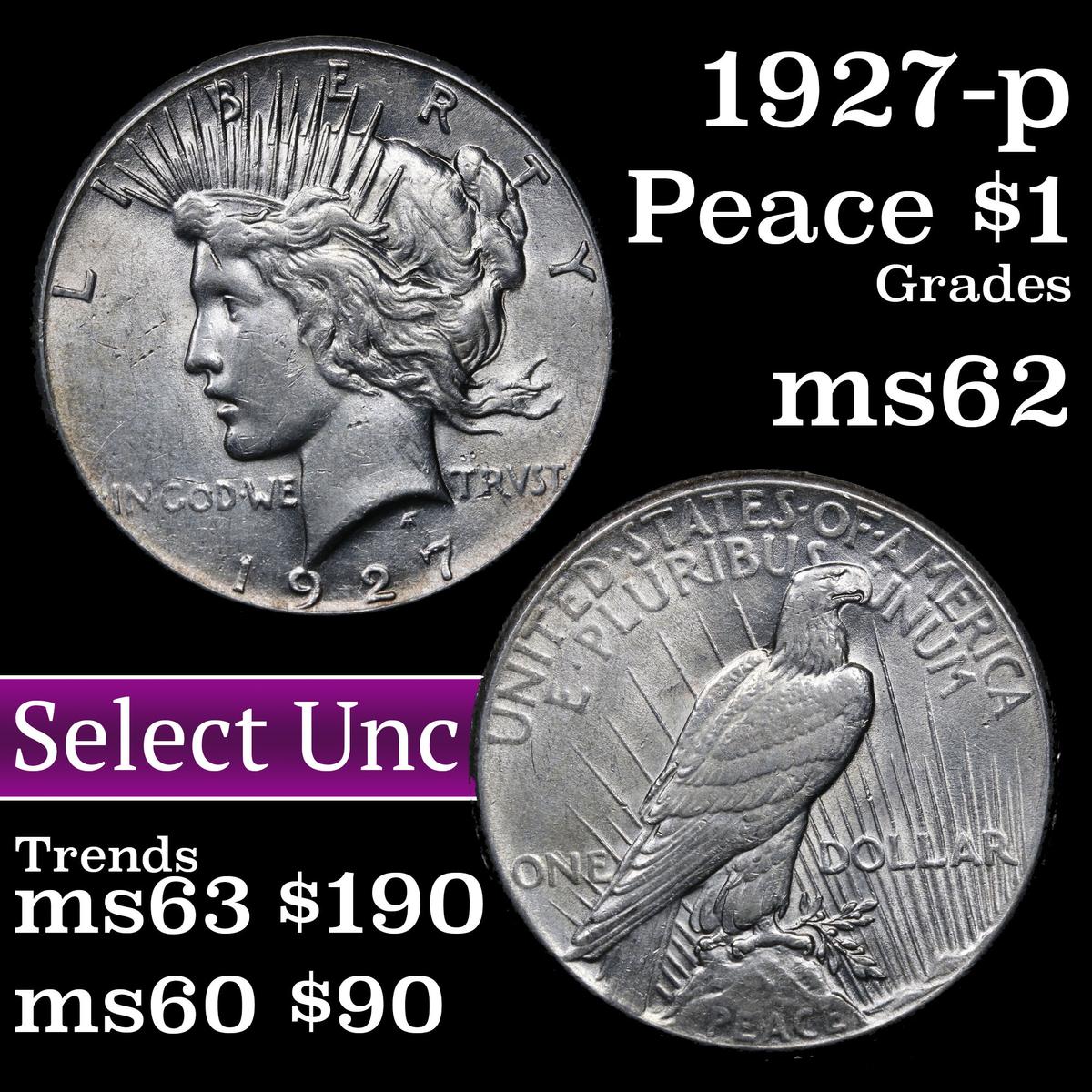 1927-p Peace Dollar $1 Grades Select Unc