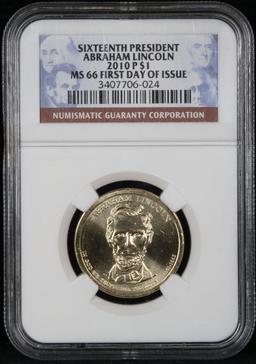 NGC 2010-p Abraham Lincoln, First day of Issue Presidential Dollar $1 Graded ms66 by NGC