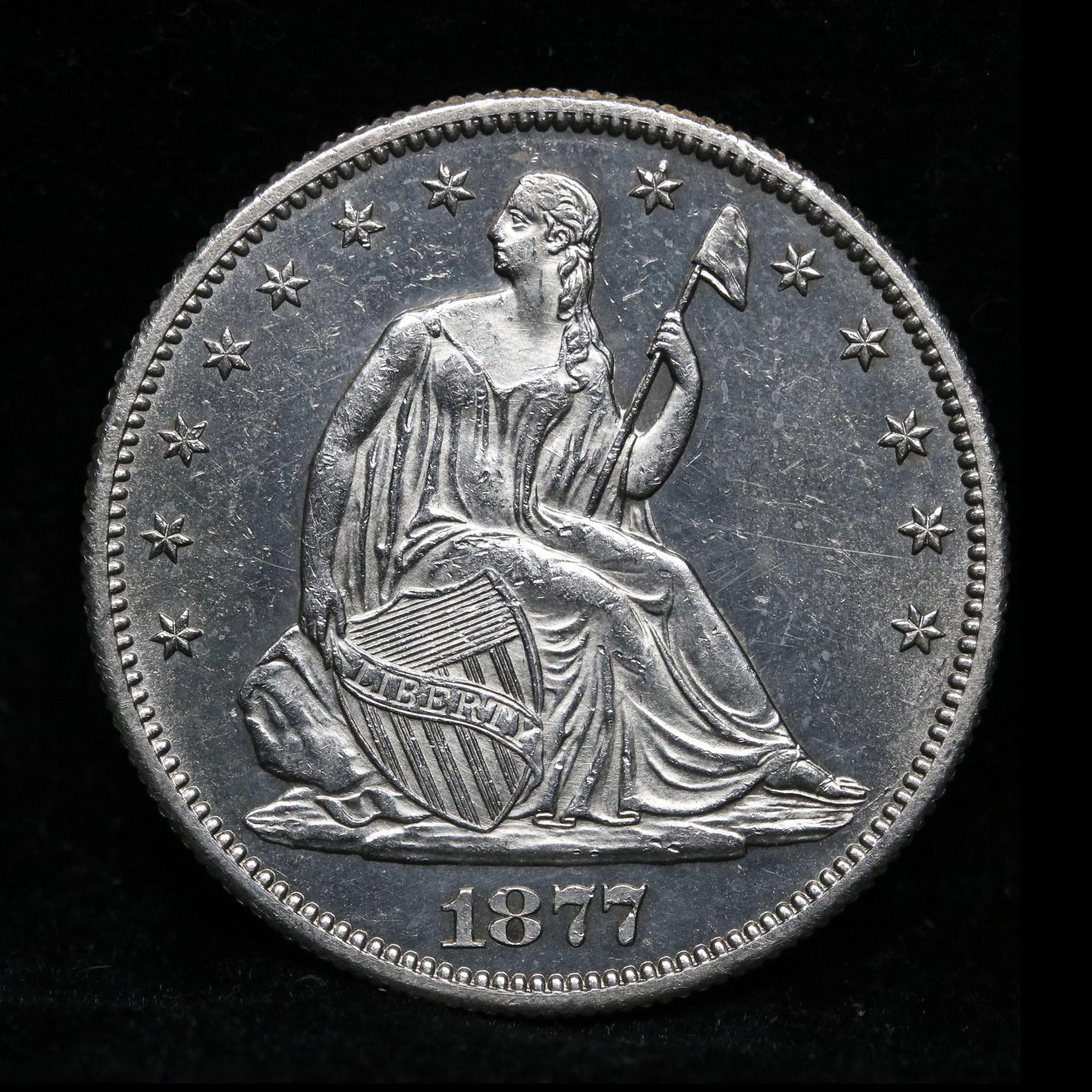 ***Auction Highlight*** 1877-s Seated Half Dollar 50c Graded Choice Unc+ PL by USCG (fc)