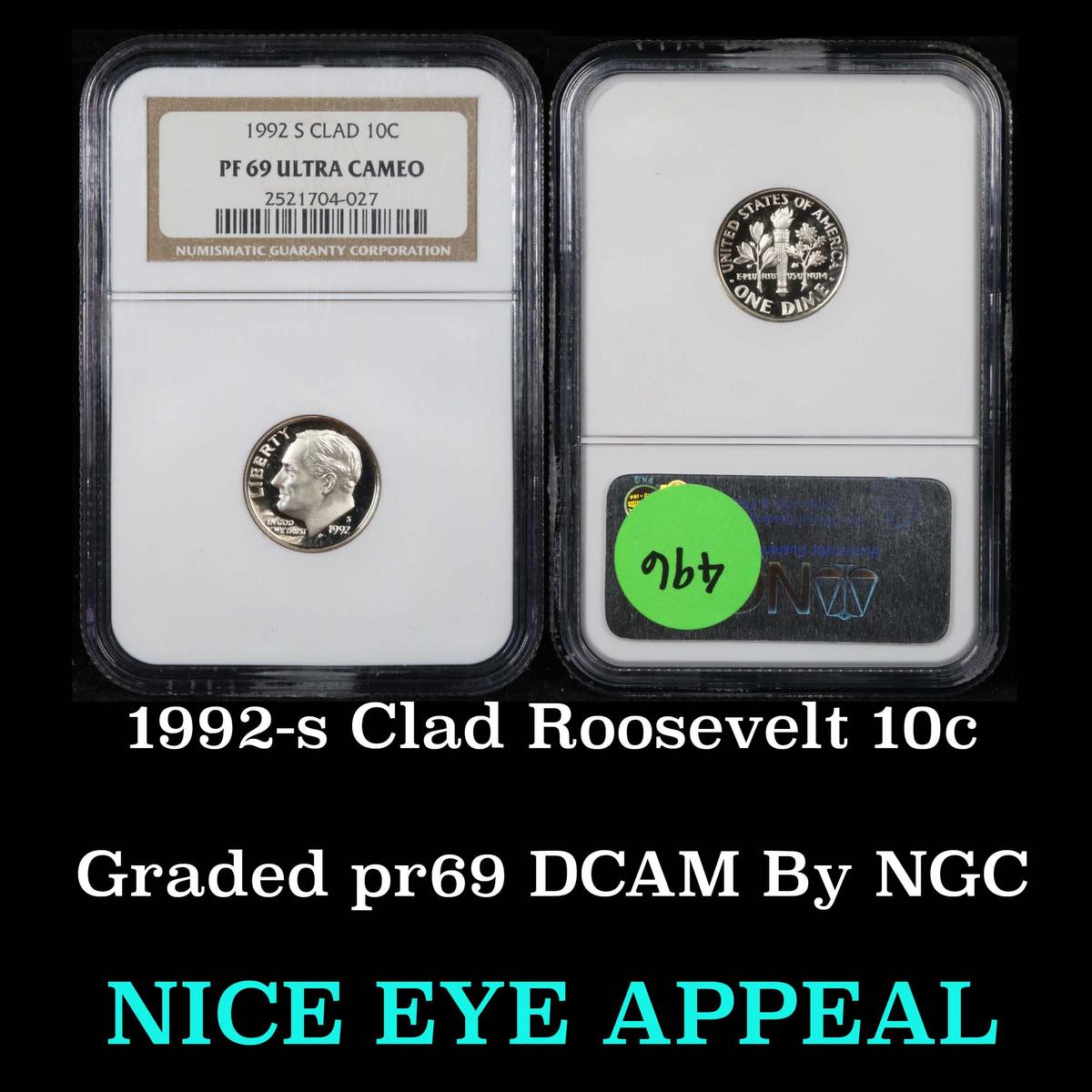 NGC 1992-s Roosevelt Dime 10c Graded pr69 DCAM by NGC