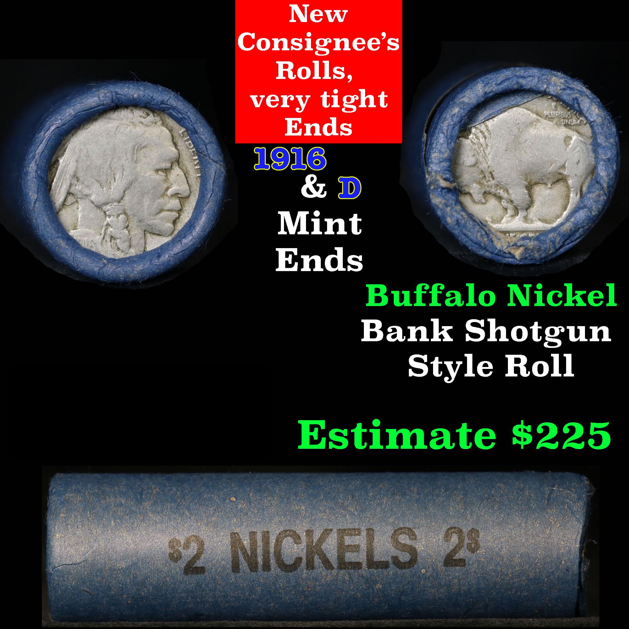 Full roll of Buffalo Nickels, 1916 on one end & a 'd' Mint reverse on other end (fc)