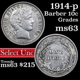 1914-p Barber Dime 10c Grades Select Unc (fc)