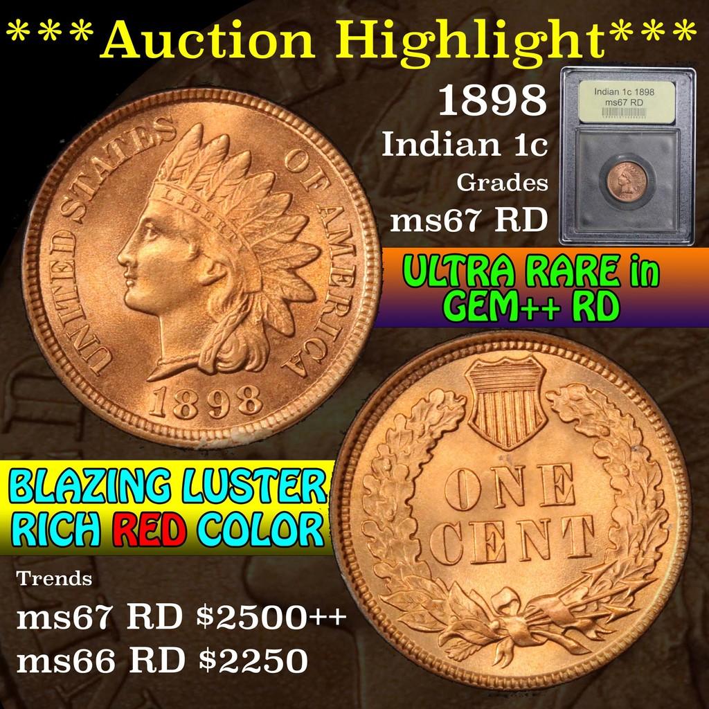 ***Auction Highlight*** 1898 Indian Cent 1c Graded GEM++ Unc RD by USCG (fc)
