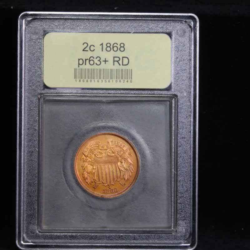 ***Auction Highlight*** 1868 Two Cent Piece 2c Graded Select+ proof RD by USCG (fc)