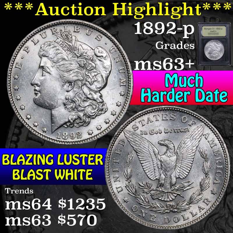 ***Auction Highlight*** 1892-p Morgan Dollar $1 Graded Select+ Unc by USCG (fc)