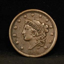 1838 Coronet Head Large Cent 1c Grades xf