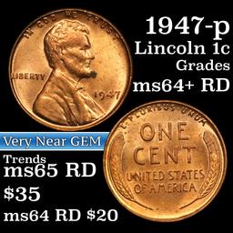 1947-p Lincoln Cent 1c Grades Choice+ Unc RD