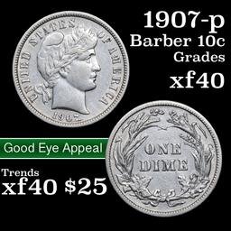 1907-p Barber Dime 10c Grades xf