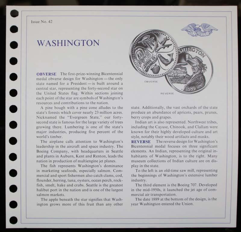 The Fifty State Bicentennial Medal Collection - Washington Sterling Silver .925 Round 1 oz. Proof