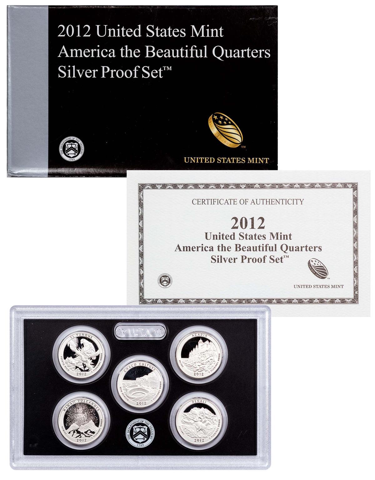 2012 United States Quarters America the Beautiful Silver Proof Set - 5 pc set