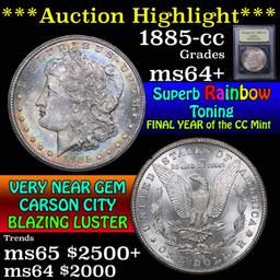 ***Auction Highlight*** 1885-cc Rainbow Toned Morgan Dollar $1 Graded Choice+ Unc by USCG (fc)