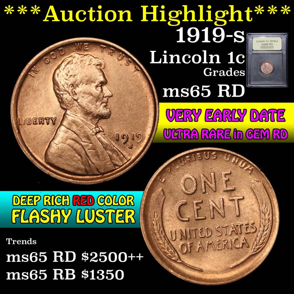 ***Auction Highlight*** 1919-s Lincoln Cent 1c Graded GEM Unc RD by USCG (fc)