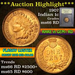 ***Auction Highlight*** 1907 Indian Cent 1c Graded GEM+ Unc RD by USCG (fc)