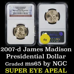 NGC 2007-d James Madison Presidential Dollar $1 Graded ms65 By NGC