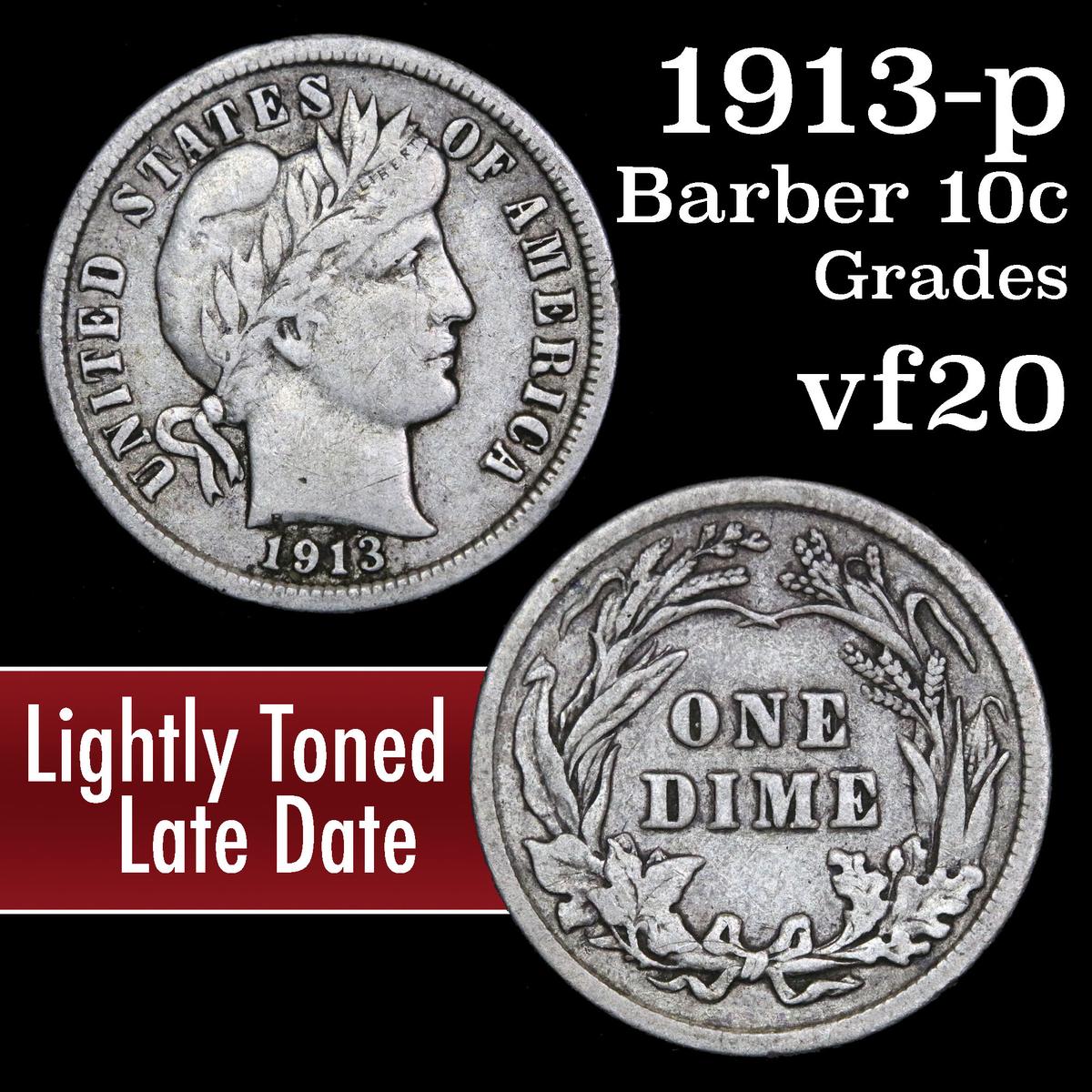 1913-p Barber Dime 10c Grades vf, very fine