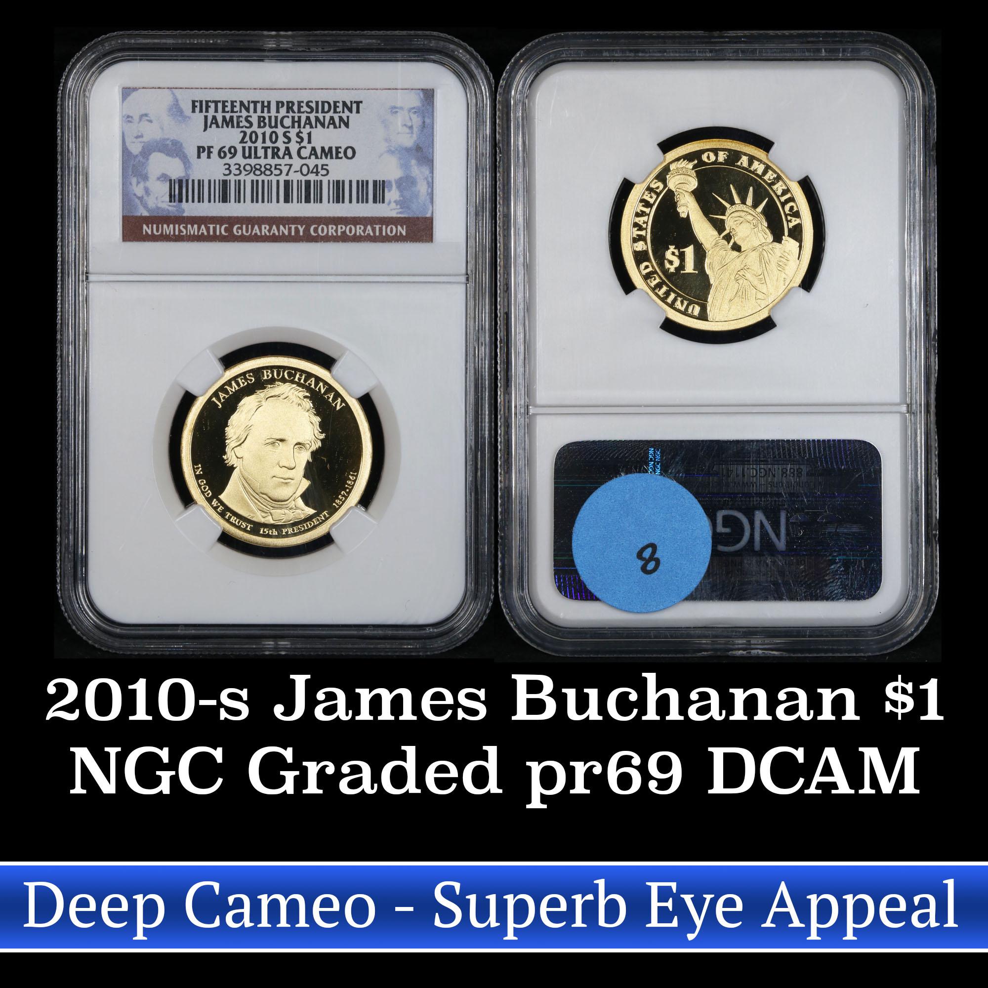 NGC 2010-s James Buchanan Presidential Dollar $1 Graded pr69 DCAM by NGC