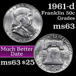 1961-d Franklin Half Dollar 50c Grades Select Unc