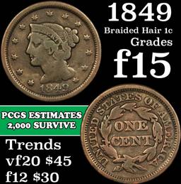 1849 Braided Hair Large Cent 1c Grades f+