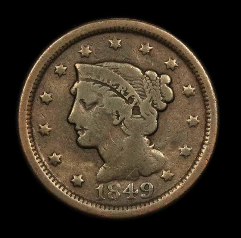 1849 Braided Hair Large Cent 1c Grades f+