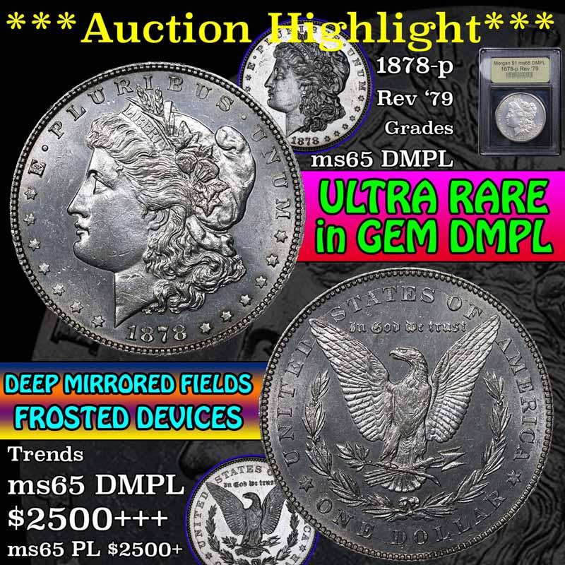 ***Auction Highlight*** 1878-p Rev '79 Morgan Dollar $1 Graded GEM Unc DMPL by USCG (fc)
