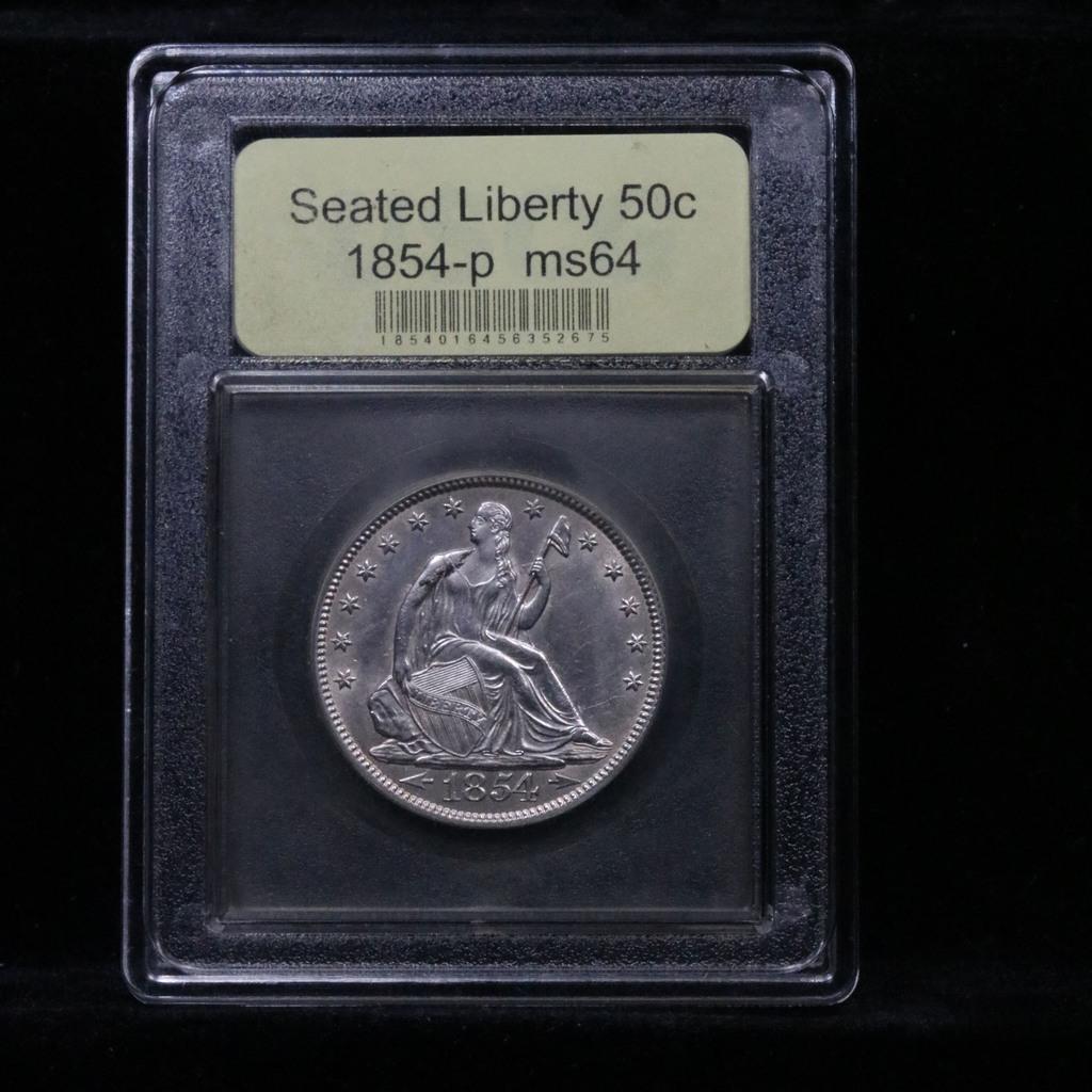 ***Auction Highlight*** 1854-p Seated Half Dollar 50c Graded Choice Unc by USCG (fc)