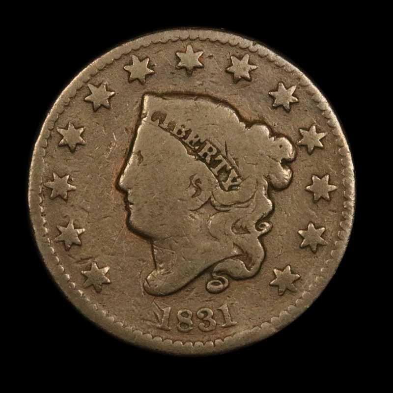 1831 Coronet Head Large Cent 1c Grades f, fine