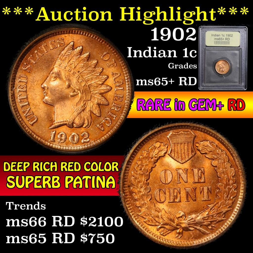 ***Auction Highlight*** 1902 Indian Cent 1c Graded Gem+ Unc RD by USCG (fc)