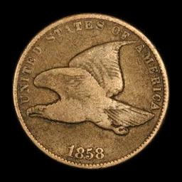 1858 LL Flying Eagle Cent 1c Grades f+