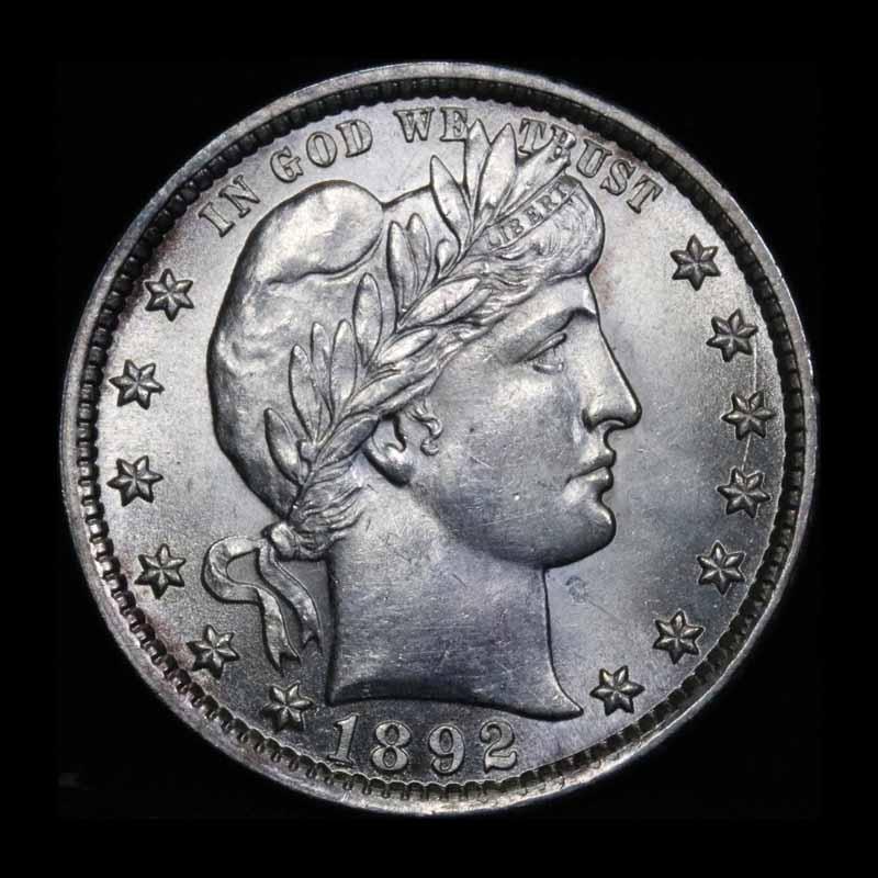 ***Auction Highlight*** 1892-p Barber Quarter 25c Graded GEM+ Unc by USCG (fc)