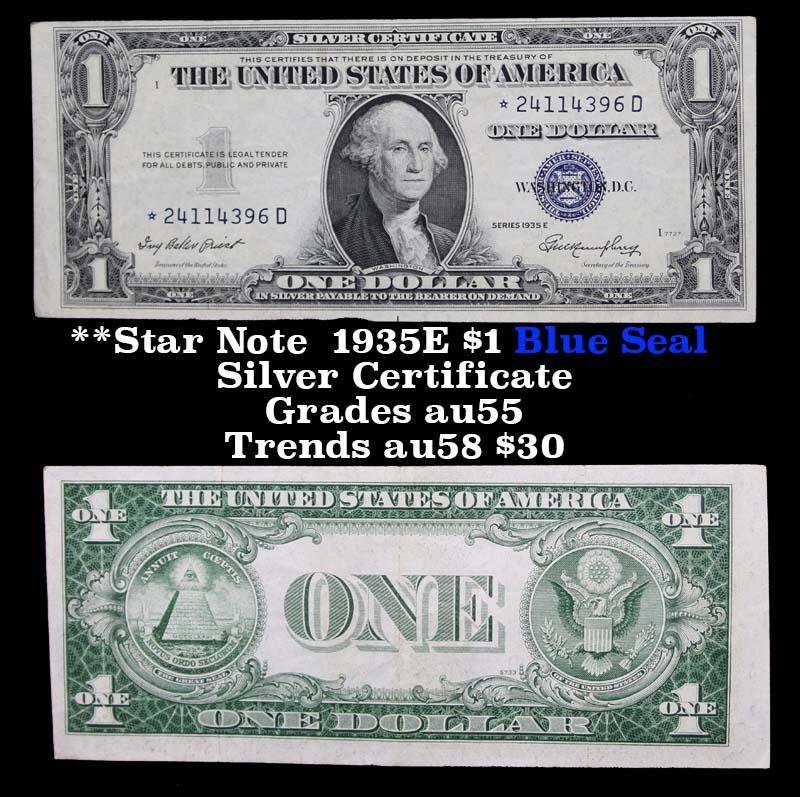 **Star Note  1935E $1 Blue Seal Silver Certificate Grades Choice AU