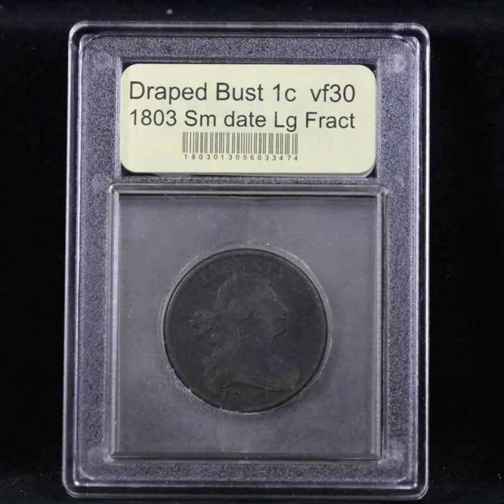 ***Auction Highlight*** 1803 Sm date, Lg fraction Draped Bust Large Cent 1c Graded vf++ by USCG (fc)