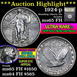 ***Auction Highlight*** 1924-p Standing Liberty Quarter 25c Graded GEM FH by USCG (fc)