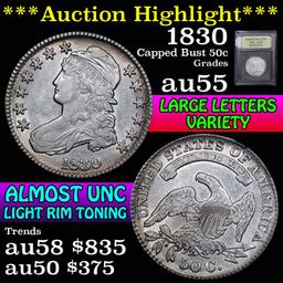 ***Auction Highlight*** 1830 Capped Bust Half Dollar 50c Graded Choice AU by USCG (fc)