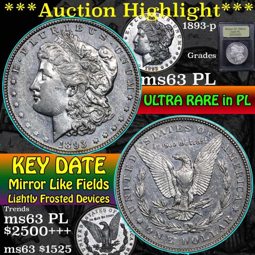 ***Auction Highlight*** 1893-p Morgan Dollar $1 Graded Select Unc PL by USCG (fc)