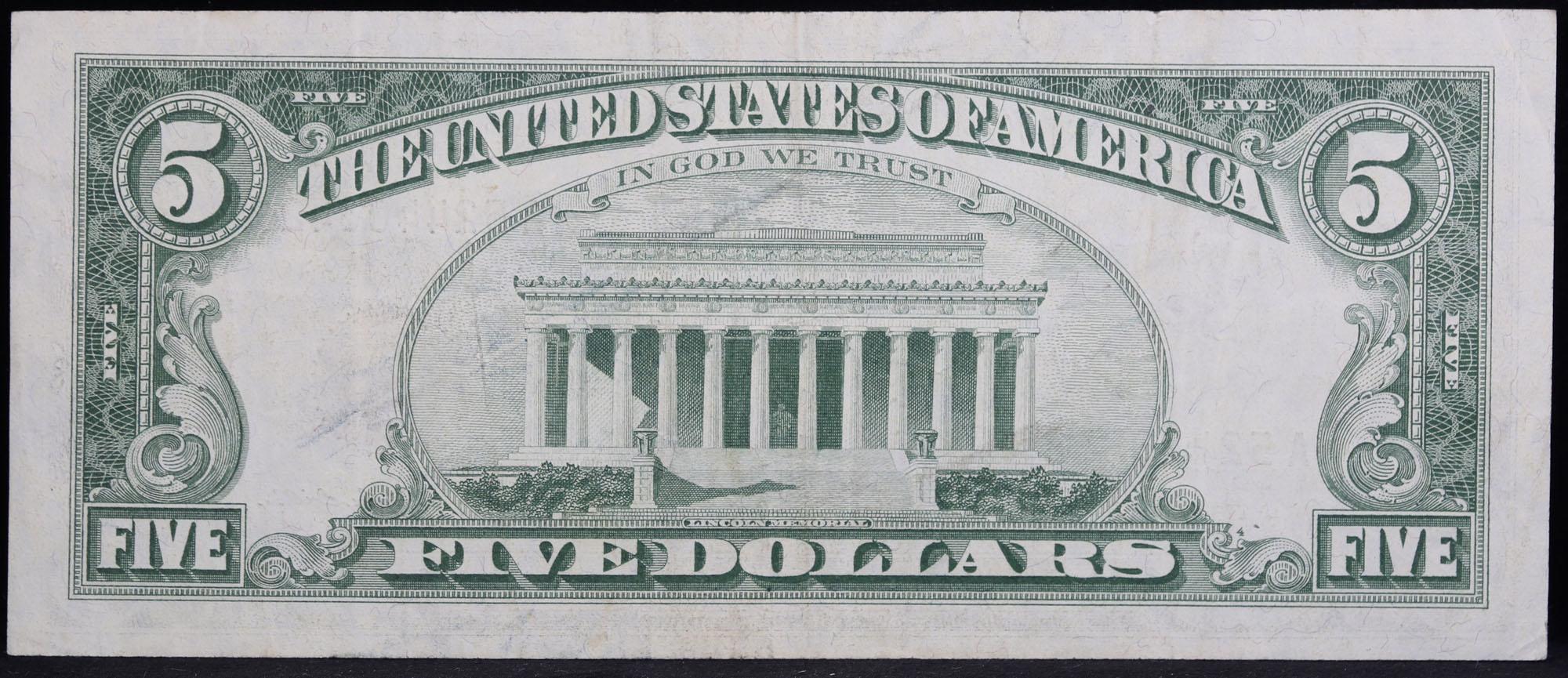 1963 $5 Red seal United States Note Grades vf++