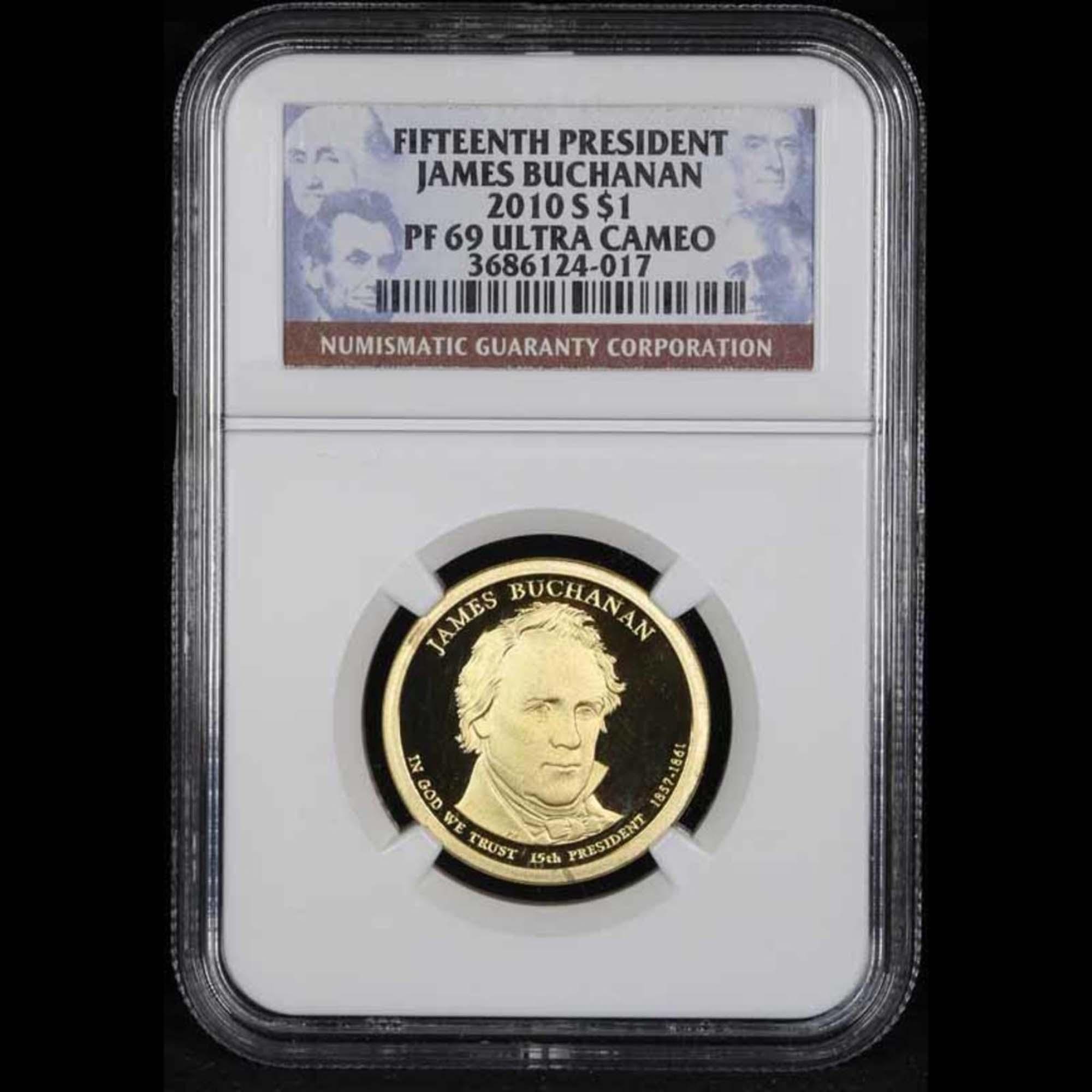 NGC 2010-s James Buchanan Presidential Dollar $1 Graded pr69 DCAM by NGC