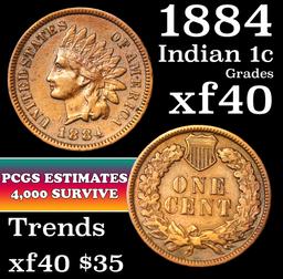 1884 Indian Cent 1c Grades xf