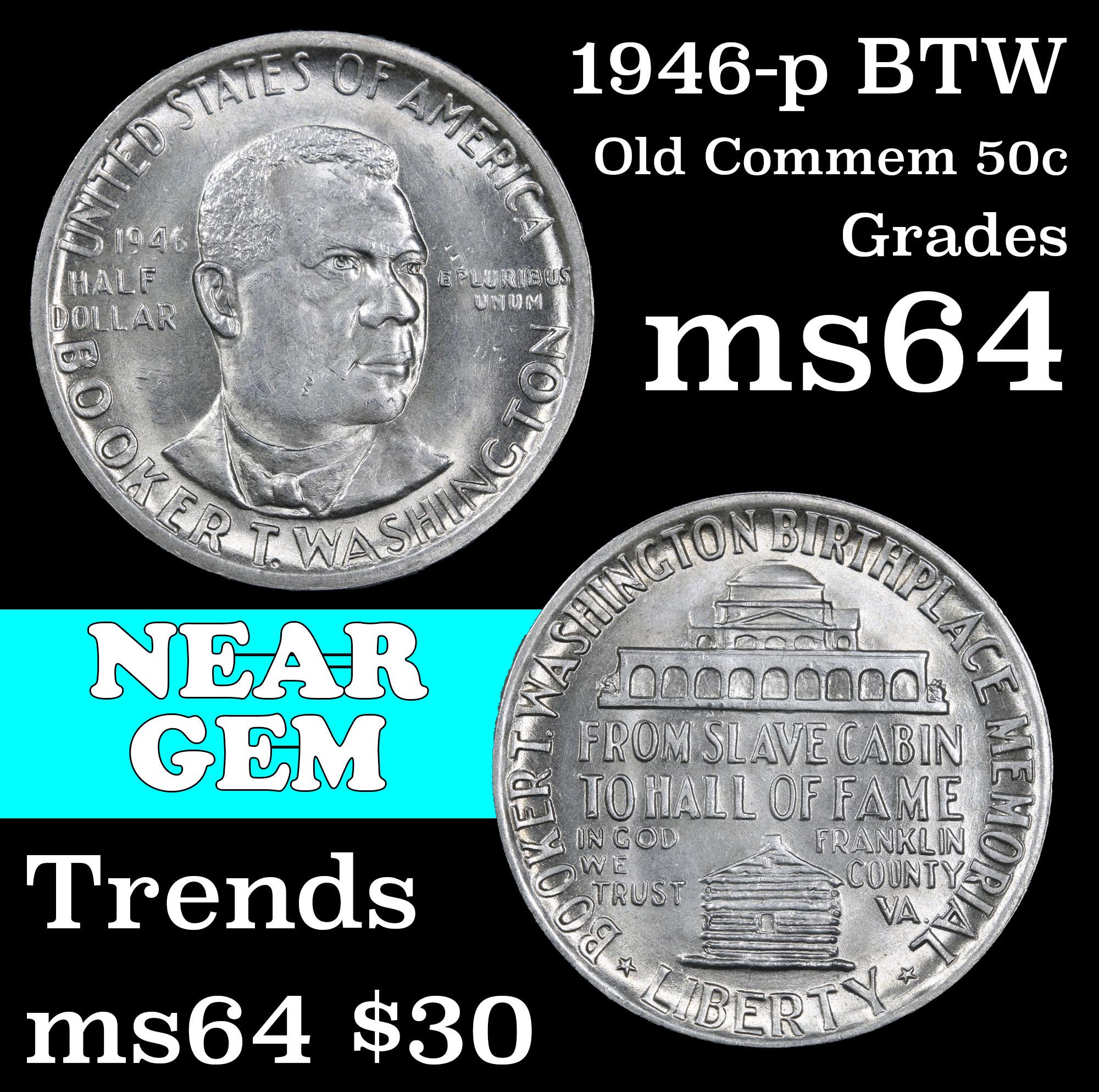 1946-p BTW Old Commem Half Dollar 50c Grades Choice Unc