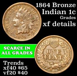 1864 Bronze Indian Cent 1c Grades xf details