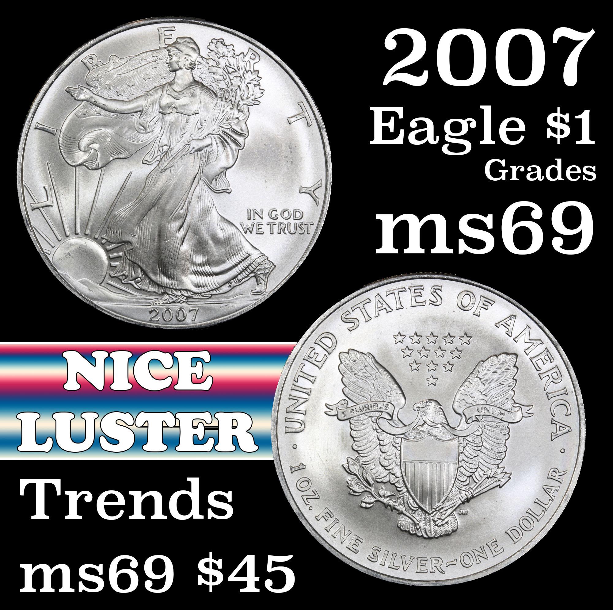 2007 Silver Eagle Dollar $1 Grades ms69