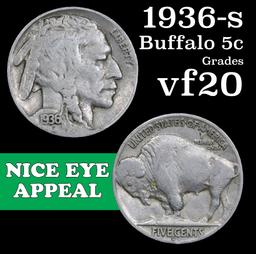 1936-s Buffalo Nickel 5c Grades vf, very fine