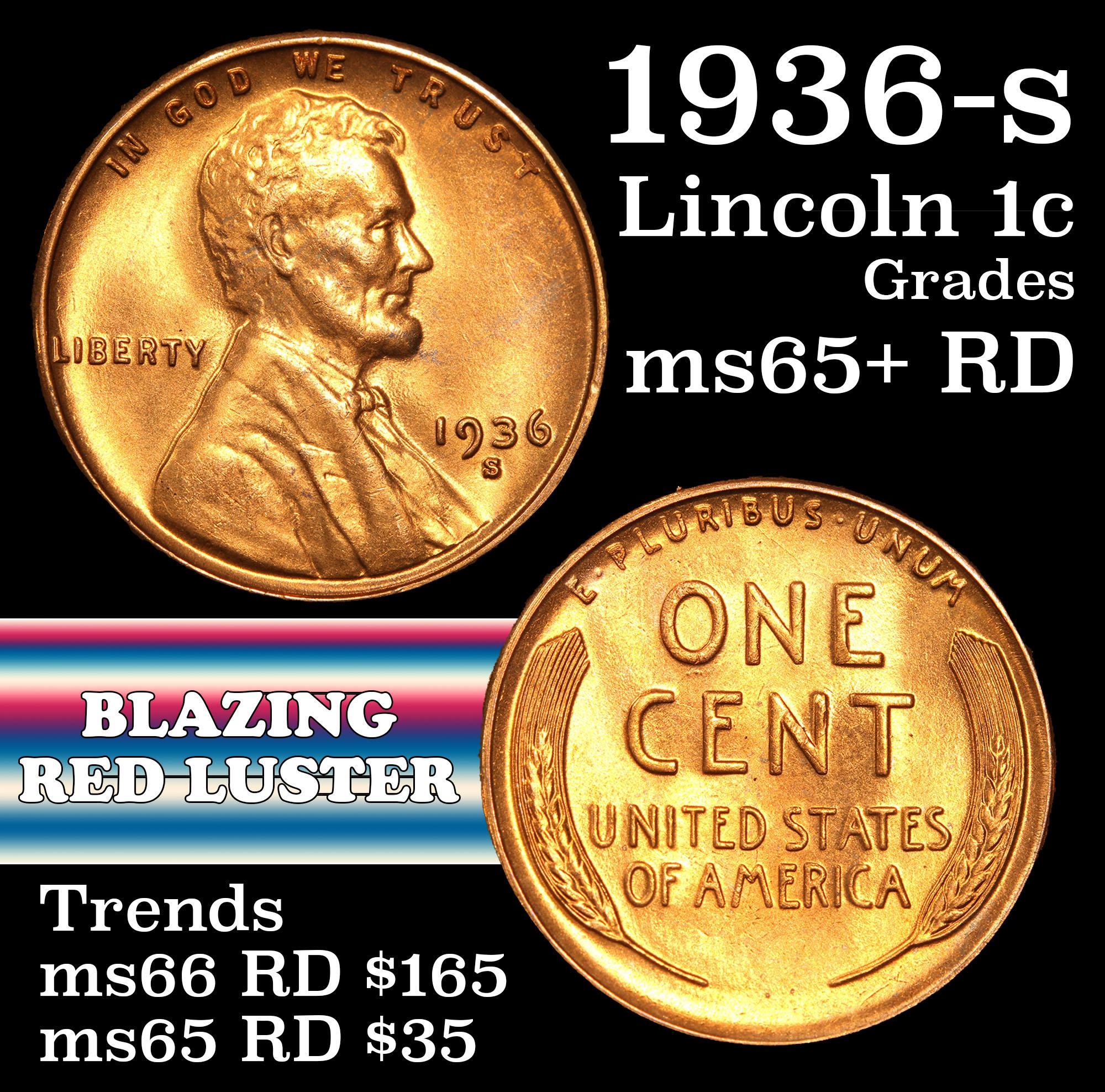 1936-s Lincoln Cent 1c Grades Gem+ Unc RD