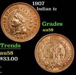 1907 Indian Cent 1c Grades Choice AU/BU Slider