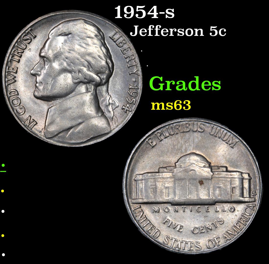 1954-s . . Jefferson Nickel 5c Grades Select Unc