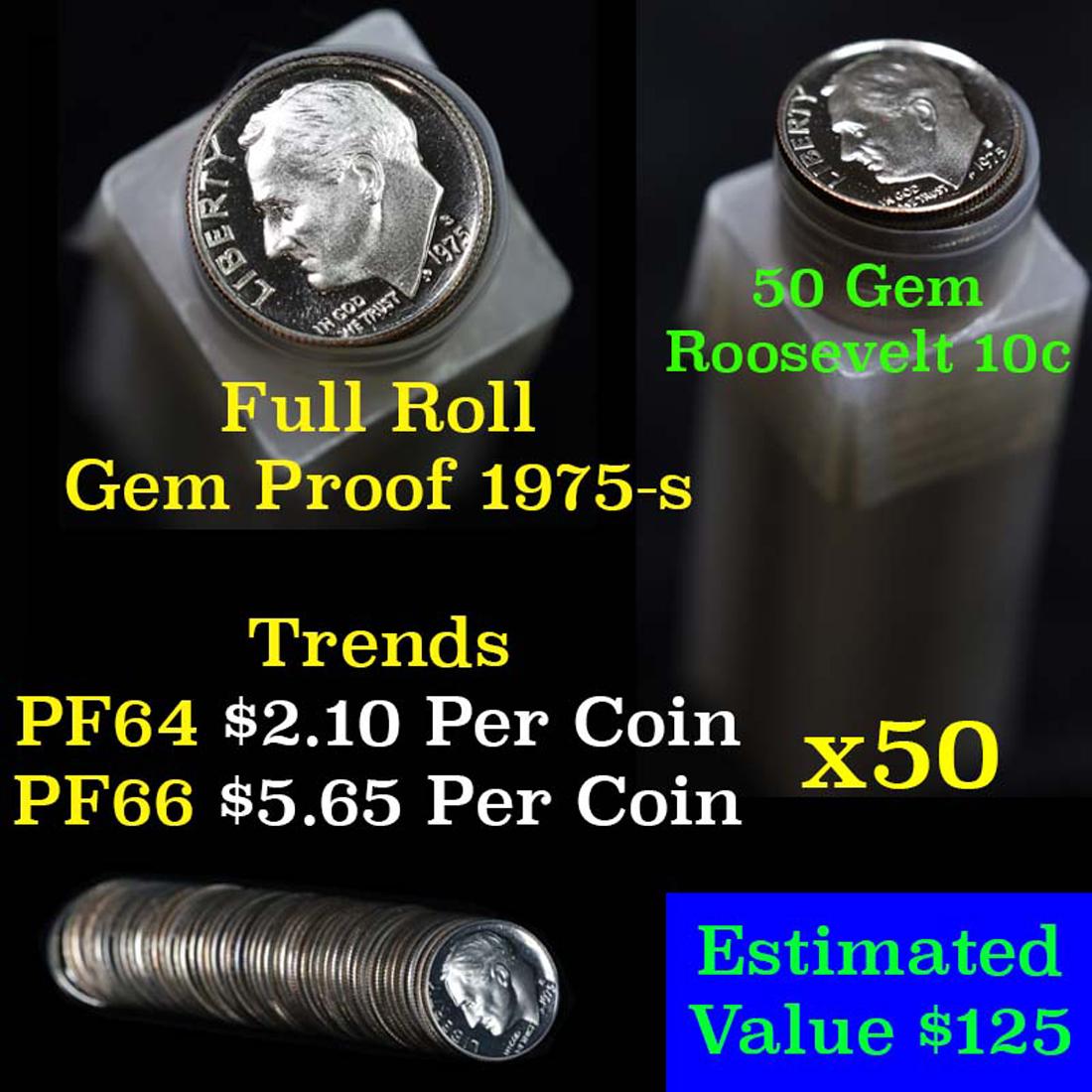 Proof 1975-s Roosevelt Dime 10c roll, 50 pieces (fc)