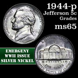 1944-p Jefferson Nickel 5c Grades GEM Unc