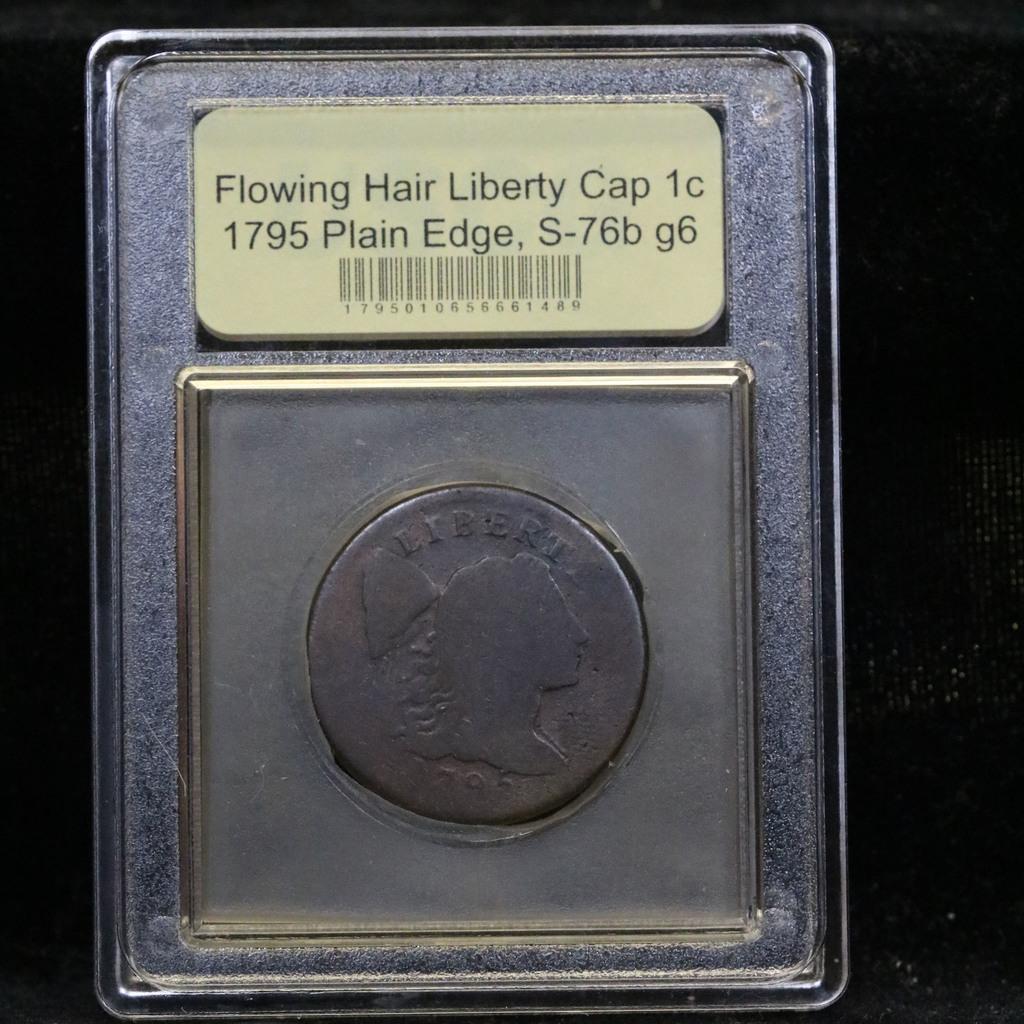 ***Auction Highlight*** 1795 Plain Edge, Liberty Cap Flowing Hair large 1c Graded g+ by USCG (fc)