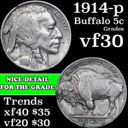 1914-p Buffalo Nickel 5c Grades vf++