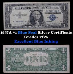 1957A $1 Blue Seal Silver Certificate Grades vf+